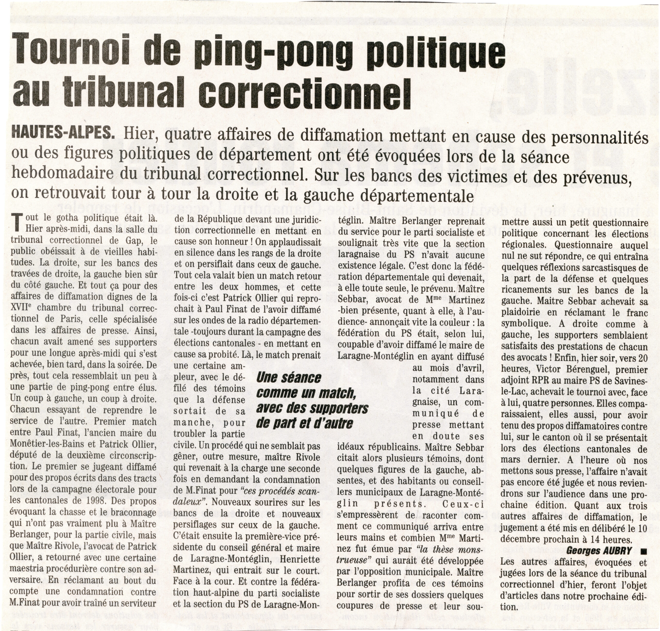 Presse locale – Maître Sebbar – Hautes-Alpes