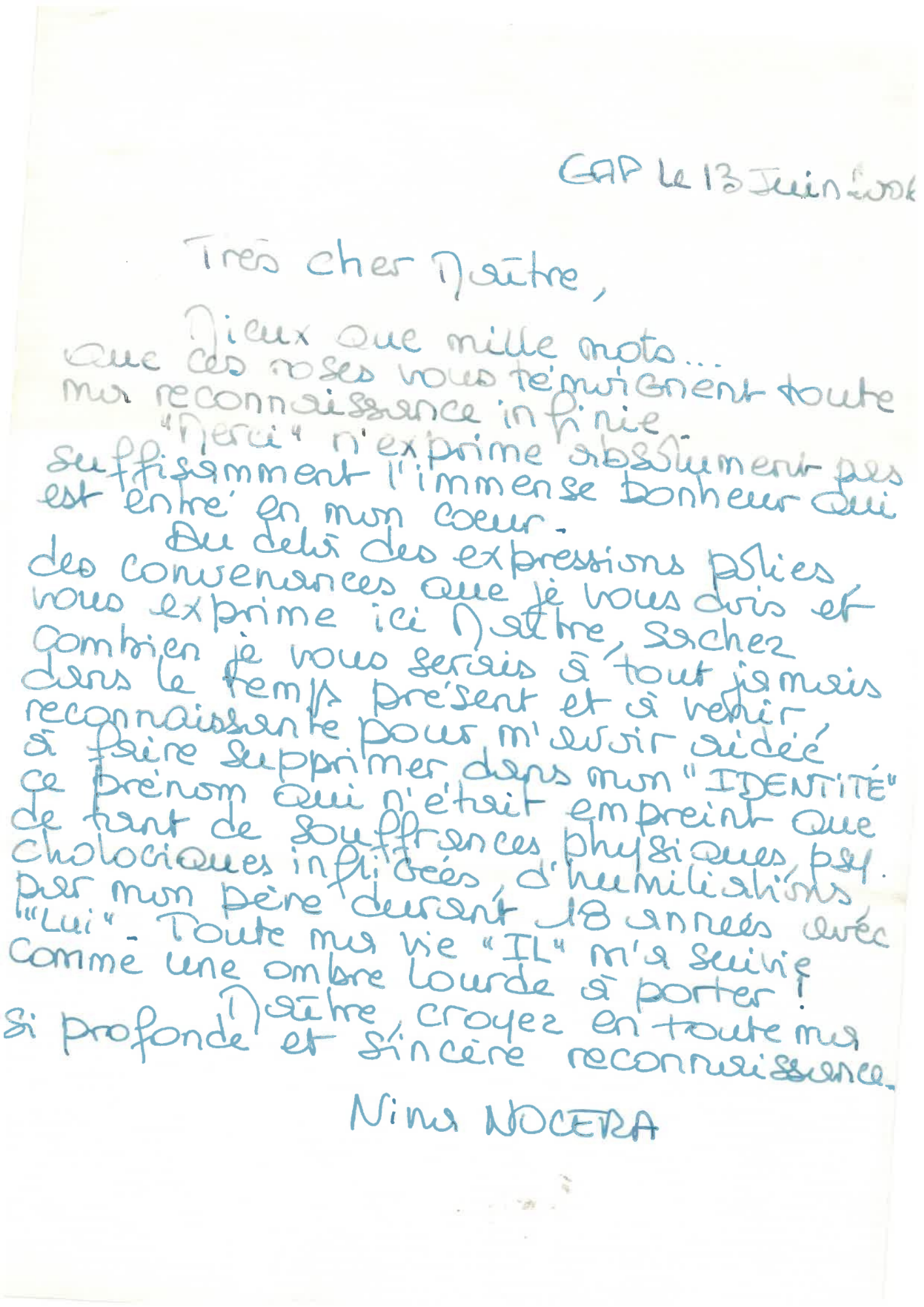 Lettre de remerciement n°2 – Maître Sebbar